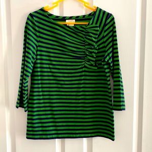Kate Spade
Green Navy Pinstripe Scrunch Detail Top